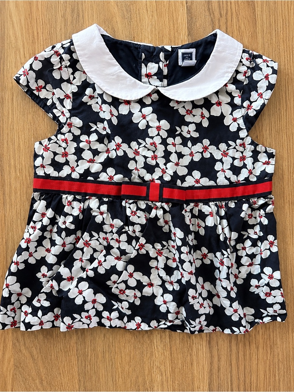 Janie and Jack Toddler Floral Cotton Peter Pan Collar Blouse Red White & Blue